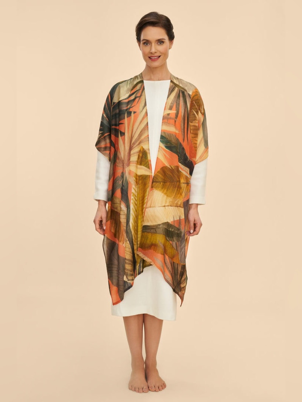 Powder UK lightweight wool wraparound in painted palms-NWT